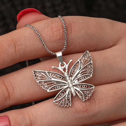 Silver Filigree Butterfly Women's Necklace