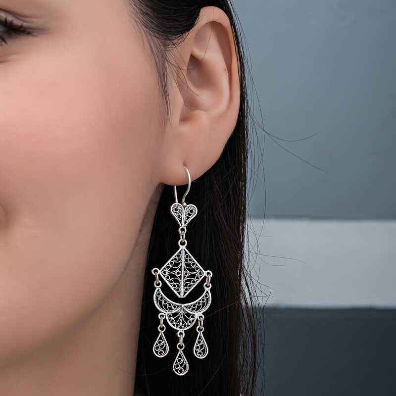 Silver Filigree Dangle Women's Earrings