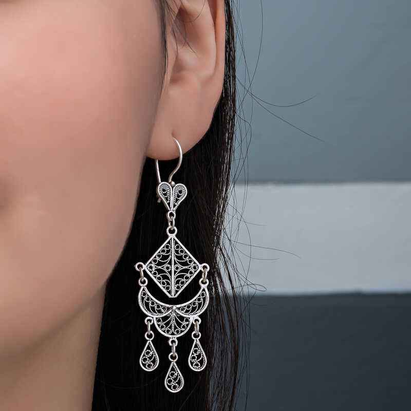 Silver Filigree Dangle Women's Earrings
