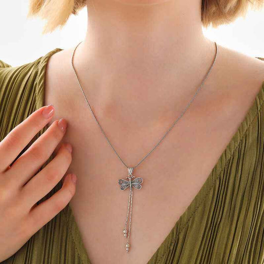 Telkari Dragonfly Women's Silver Necklace