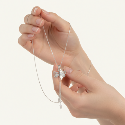 Telkari Dragonfly Women's Silver Necklace