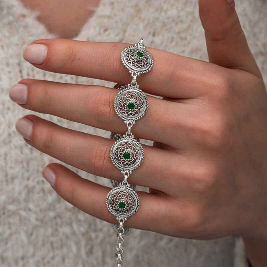 Filigree Emerald Stone Women's Silver Bracelet
