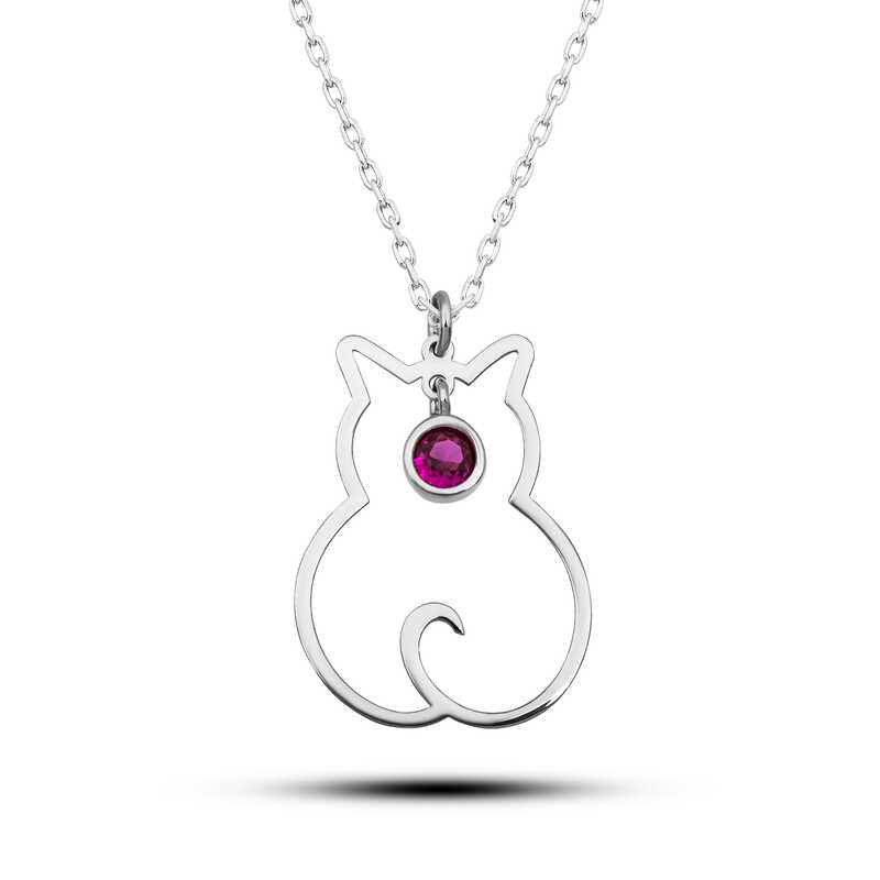 Collier en argent pour femme avec pierre de naissance de juillet et chat