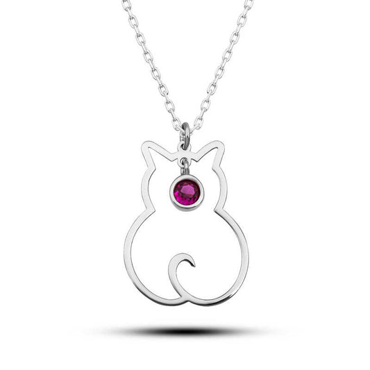 Collier en argent pour femme avec pierre de naissance de juillet et chat