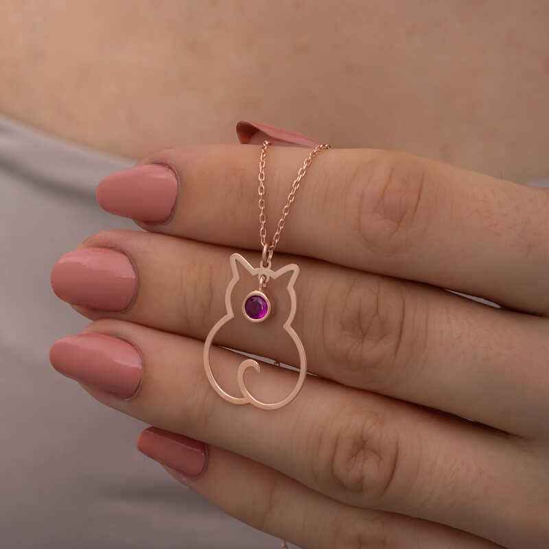July Birthstone Cat Women's Silver Necklace