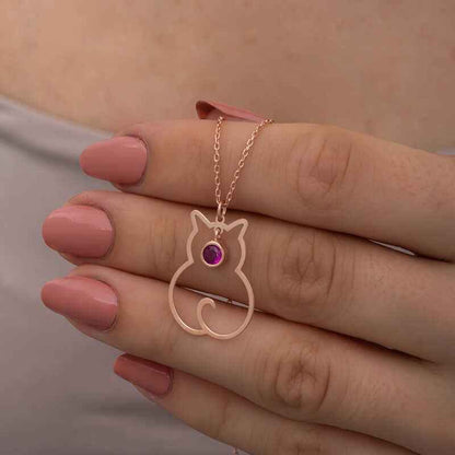 July Birthstone Cat Women's Silver Necklace