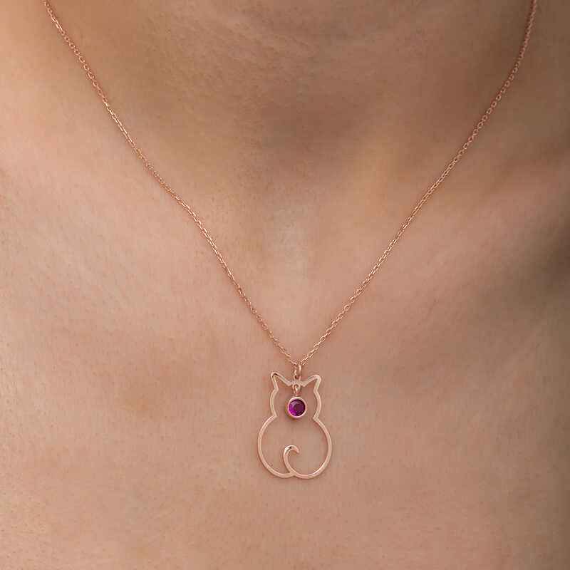 July Birthstone Cat Women's Silver Necklace