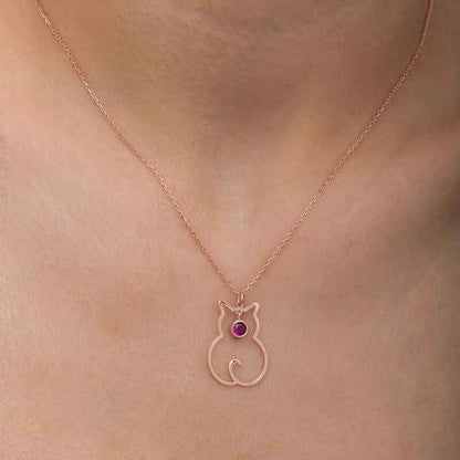 July Birthstone Cat Women's Silver Necklace