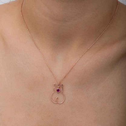 July Birthstone Cat Women's Silver Necklace