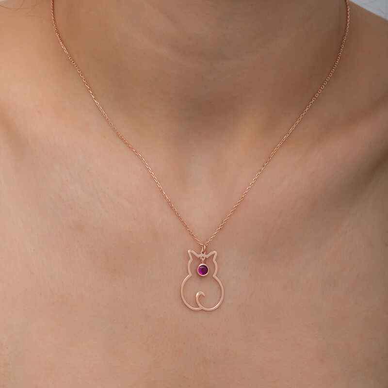 July Birthstone Cat Women's Silver Necklace