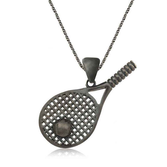 Tennis Racket Unisex Silver Necklace