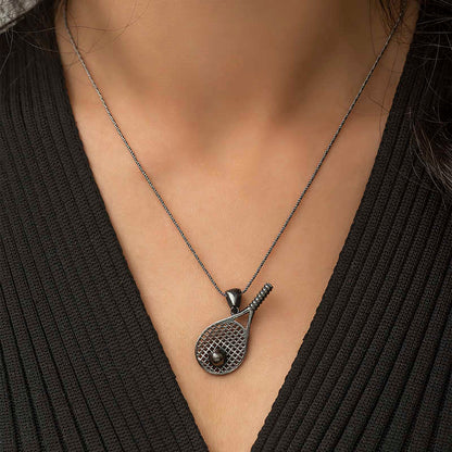 Collier unisexe en argent avec raquette de tennis