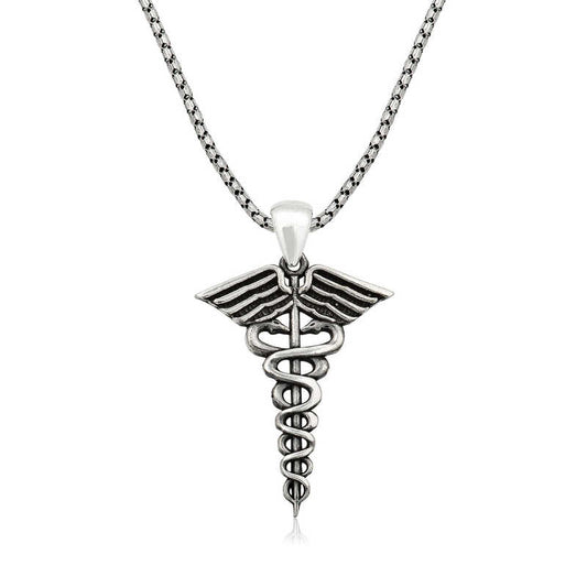Medical Symbol Caduceus Silver Necklace