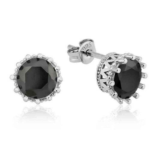 Black Single Stone Silver Nail Earrings