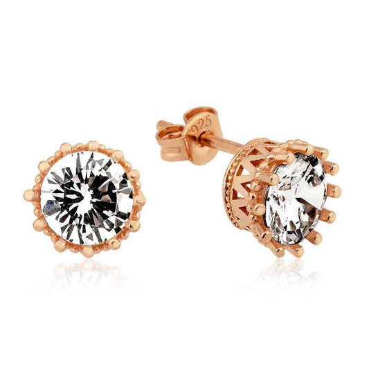 Single Stone Nail Stud Rose Plated Silver Earrings