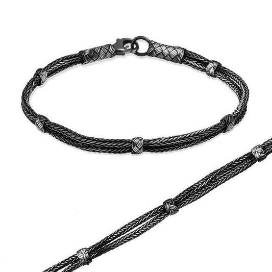 Knitted Beaded Kazaziye Unisex Silver Bracelet