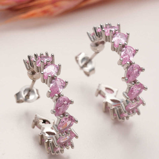 Dusty Pink Stone Drop Spike Women's Silver Earrings