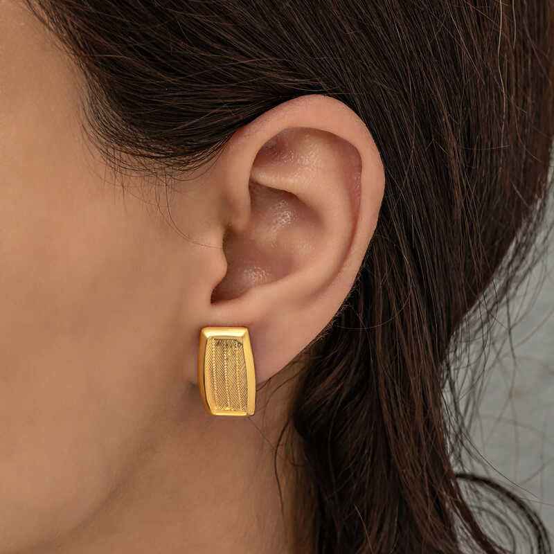 Trabzon Mesh Women's Gold Plated Silver Earrings