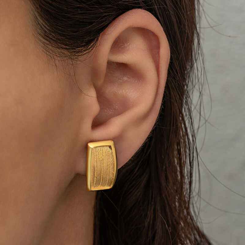 Trabzon Mesh Women's Gold Plated Silver Earrings
