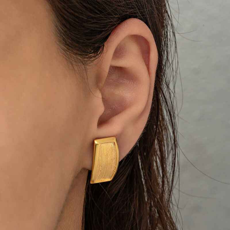 Trabzon Mesh Women's Gold Plated Silver Earrings