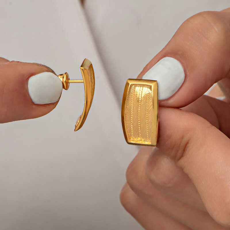 Trabzon Mesh Women's Gold Plated Silver Earrings