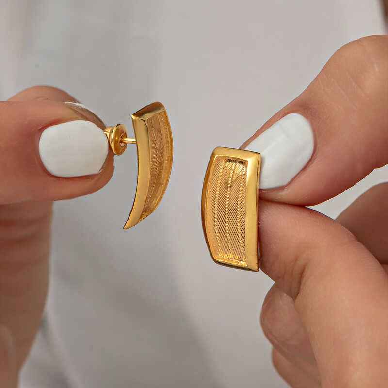 Trabzon Mesh Women's Gold Plated Silver Earrings