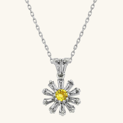 Trapez Stone Flower Women's Silver Necklace