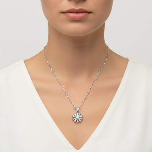 Trapez Stein Blume Damen Silber Halskette