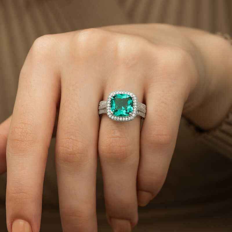 Turquoise Baguette Women's Silver Ring