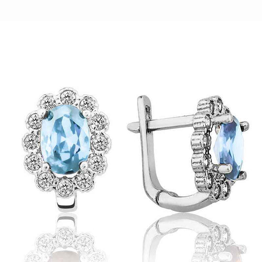 Turquoise Flower Pattern J Women's Silver Earring