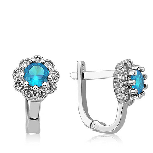Boucles d'oreilles rondes en argent pour femme, motif floral turquoise, forme J