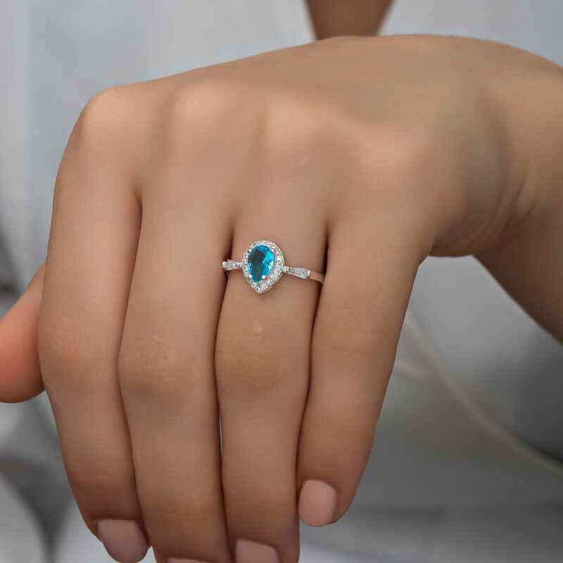Turquoise Drop Stone Women's Silver Ring