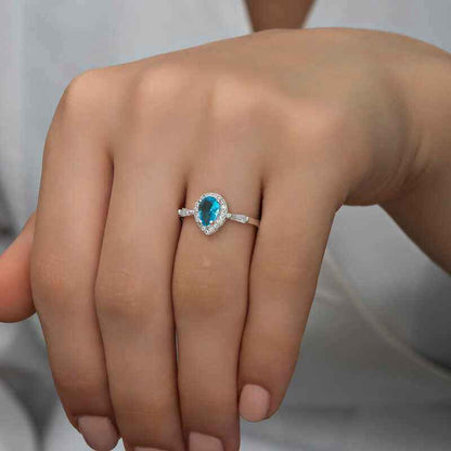 Turquoise Drop Stone Women's Silver Ring
