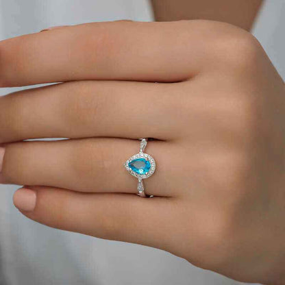 Turquoise Drop Stone Women's Silver Ring