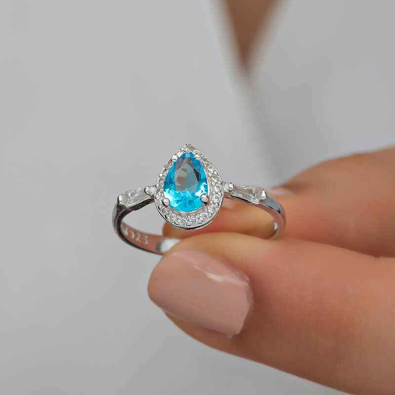 Turquoise Drop Stone Women's Silver Ring