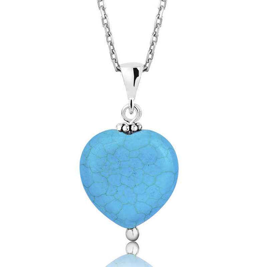 Turquoise Stone Heart Women's Silver Necklace