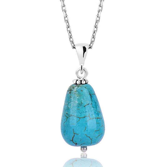 Turquoise Natural Stone Women's Silver Necklace