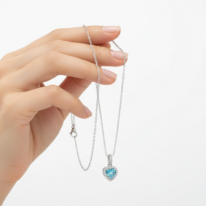 Türkis Stein Herz Damen Silber Halskette