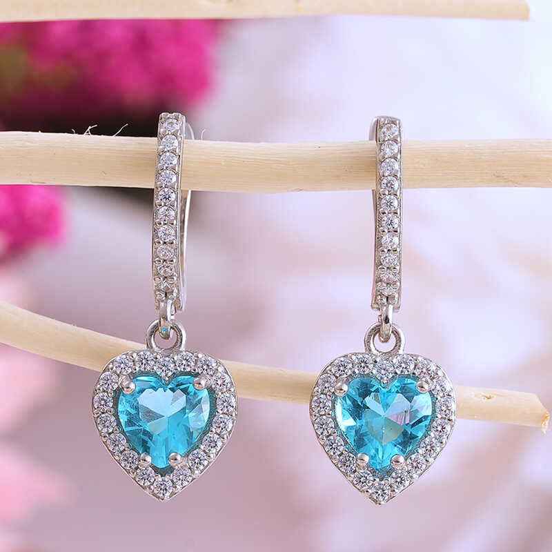 Turquoise Stone Heart Women's Silver Earrings