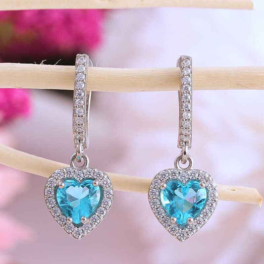Turquoise Stone Heart Women's Silver Earrings