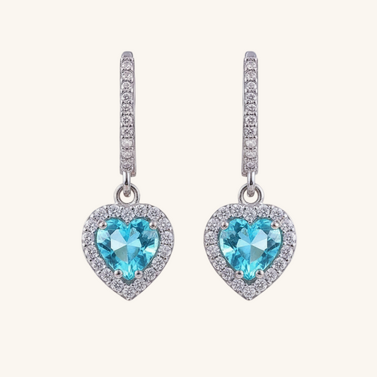 Turquoise Stone Heart Women's Silver Earrings