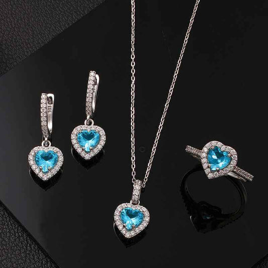 Turquoise Stone Heart Women's Silver Set