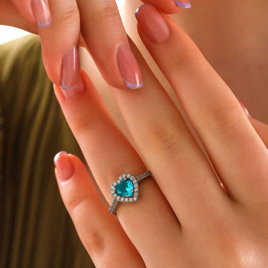 Turquoise Stone Heart Women's Silver Ring