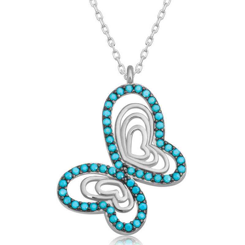 Turquoise Stone Butterfly Women's Silver Pendant