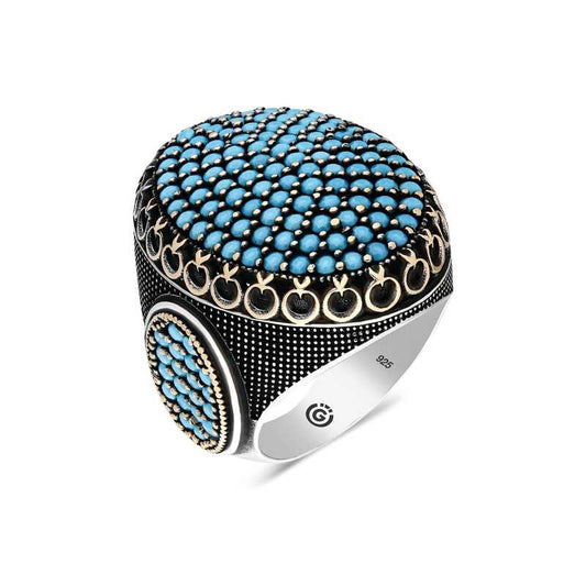 Turquoise Zircon Stone Oval Men's Silver Ring
