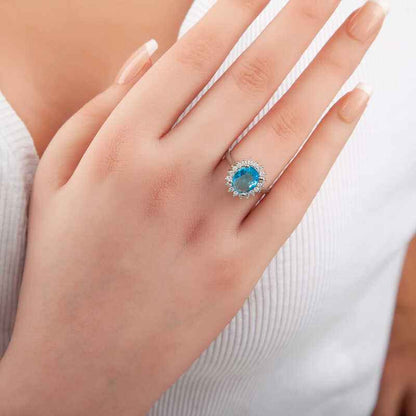 Turquoise Stone Oval Women's Silver Ring