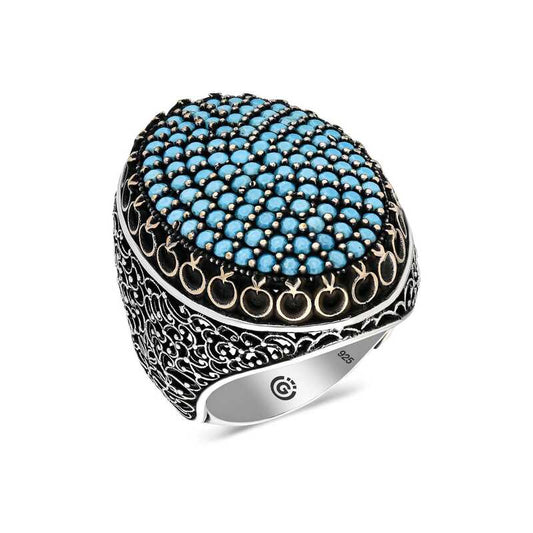 Turquoise Zircon Stone Oval Men's Silver Ring