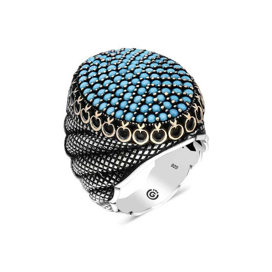 Turquoise Zircon Stone Oval Men's Silver Ring