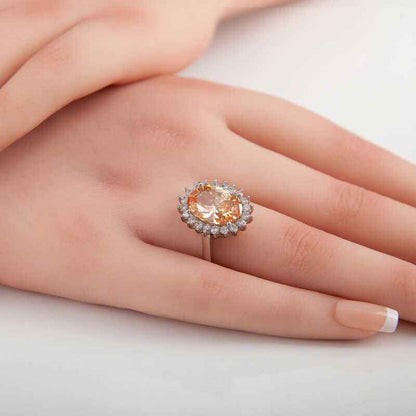 Orange Stone Oval Women's Silver Ring