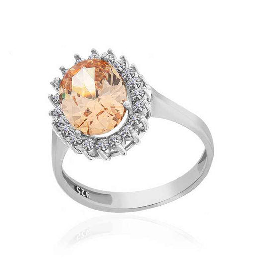 Orange Stone Oval Women's Silver Ring